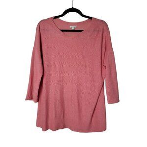 J Jill Womens L Peachy Pink 3/4 Sleeve Lightweight Scoop Neck Knit Blouse Top